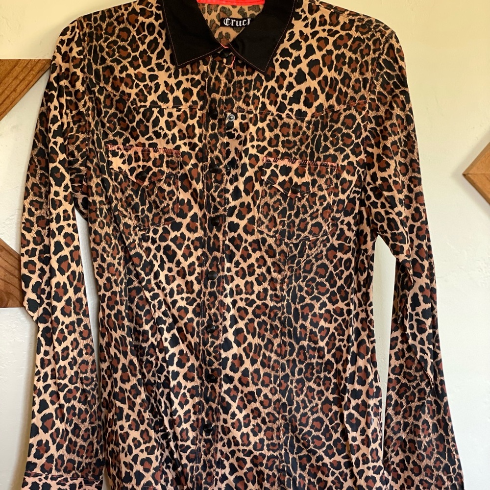 Cruel Girl Button Up - Down Leopard Print Collared Rodeo Shirt